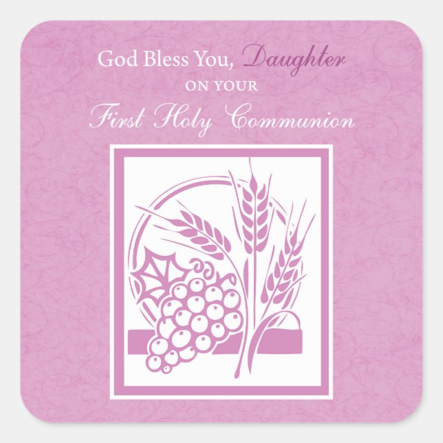Adesivo Quadrado Filha Primeira Comunhão, Rosa (Frente)