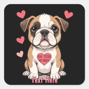 Adesivo Quadrado Filhote de Bulldog Personalizado com Mensagem de C