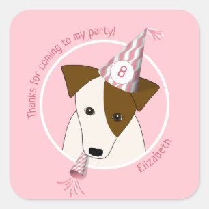 Adesivo Quadrado filhote de cachorro do cão do aniversário que