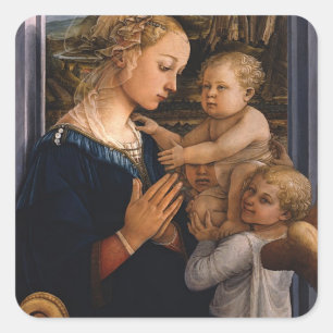 Adesivo Quadrado Filippo Lippi- Madonna e Criança com dois Anjos