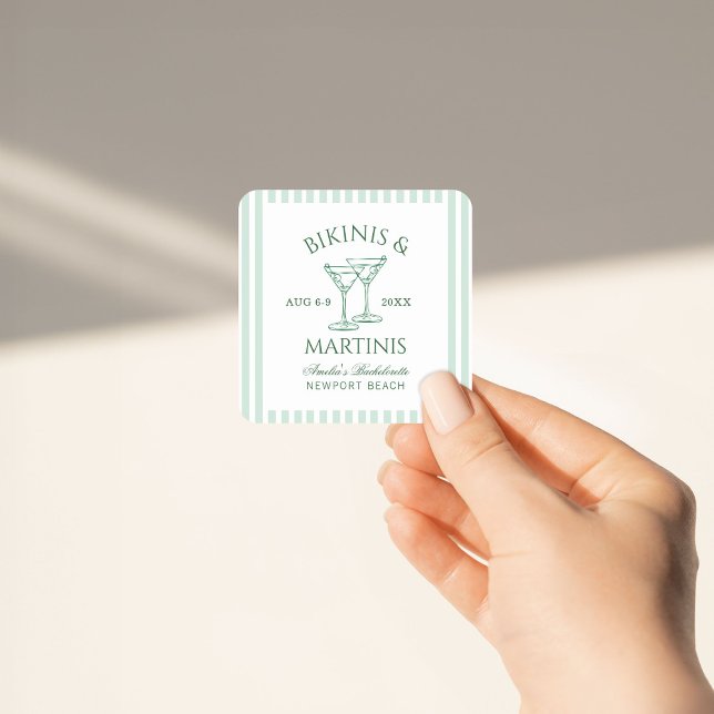 Adesivo Quadrado Fim de Semana de Bachelorette Verde Bikinis & Mart (Criador carregado)