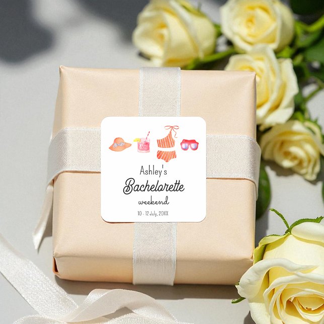 Adesivo Quadrado Fim de Semana de Biquíni na Praia para Noiva  (Criador carregado)