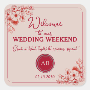 Adesivo Quadrado Fim de Semana de Boas-Vindas ao Casamento Rosa Ver