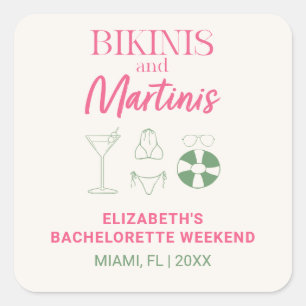 Adesivo Quadrado Fim de Semana de Solteira Bikinis e Martinis Festa