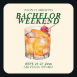 Adesivo Quadrado Fim de Semana de Solteirão com Coquetel Old Fashio<br><div class="desc">O conjunto "Old Fashioned Bachelor Party" é uma coleção ousada e atemporal, projetada para um fim de semana de estilo clássico e diversão inesquecível. Centrado em uma rica paleta de cores inspirada no vintage e apresentando uma impressionante aquarela de um coquetel clássico, essa coleção captura o espírito de uma celebração...</div>