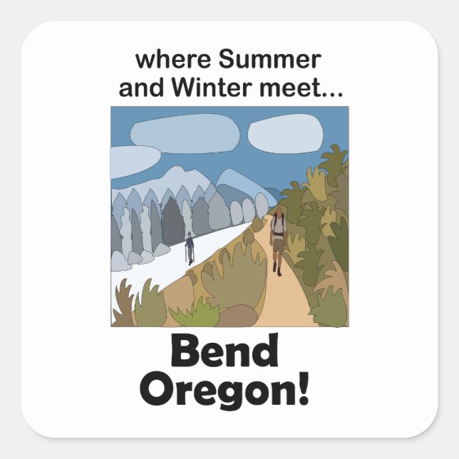 Adesivo Quadrado Fim de semana em Bend Oregon com clima de dupla es (Frente)