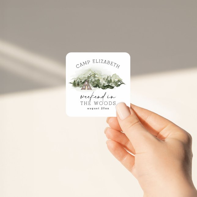 Adesivo Quadrado Fim de Semana nas Montanhas Acampamento Despedida  (Criador carregado)