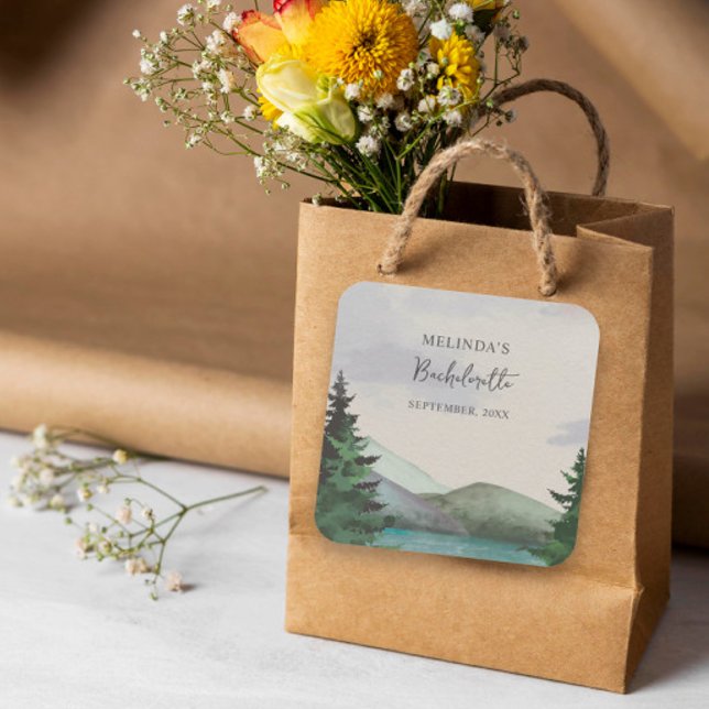 Adesivo Quadrado Fim de Semana Rustic Mountain & Lake Bachelorette (Criador carregado)
