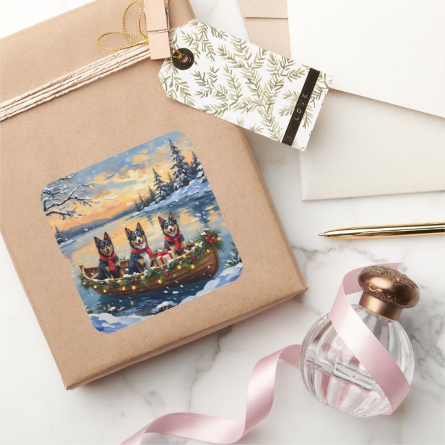 Adesivo Quadrado Finnish Lapphund Christmas Boat Holiday (Presentear)