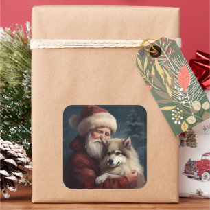 Adesivo Quadrado Finnish Lapphund Papai Noel Natal Festivo