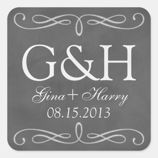 Adesivo Quadrado Fio clássico de chalkboard 2 monograma - Fenda (Frente)