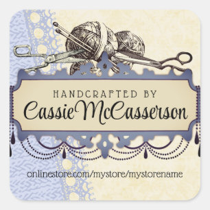 Adesivo Quadrado Fios agulhas de tricô com chique e caldeira