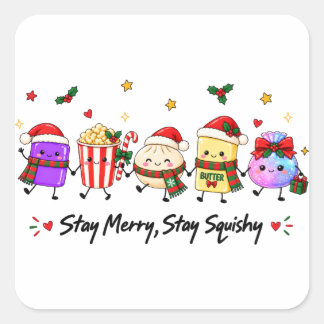 Adesivo Quadrado Fique Alegre Fique Esmagável Natal Viral Squishies