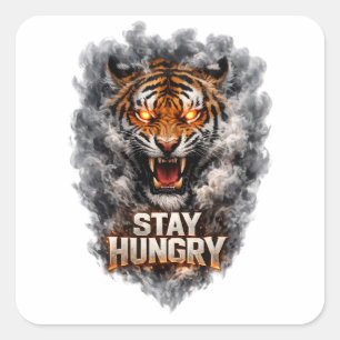 Adesivo Quadrado Fique com Fome Motivação Tigre Design