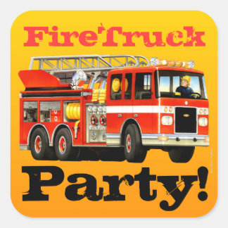 Adesivo Quadrado Fire Truck Birthday
