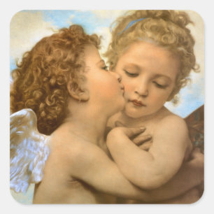 Adesivo Quadrado First Kiss (detalhe de anjo) de Bouguereau