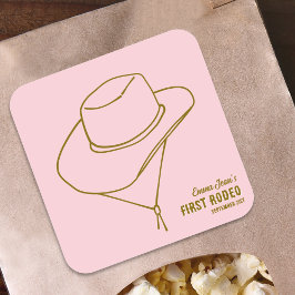 Adesivo Quadrado First Rodeo Pink Cowgirl Hat 1st Birthday Sticker