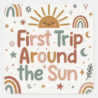 Adesivo Quadrado First Trip Around the Sun Birthday – 1st BDAY Squ
