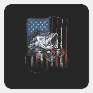 Adesivo Quadrado Fishing American Flag Vintage Usa Bass Fisherman