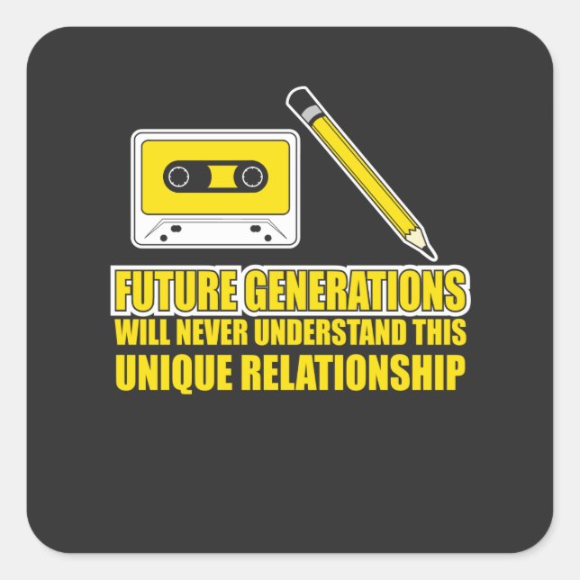 Adesivo Quadrado Fita cassete e Lápis (Frente)