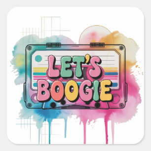 Adesivo Quadrado Fita Cassete Retrô Vamos Boogie Aniversário de Adu