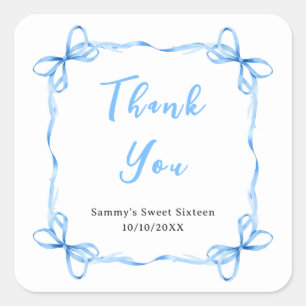Adesivo Quadrado Fita Coquete Azul Agradecimento Sweet Sixteen