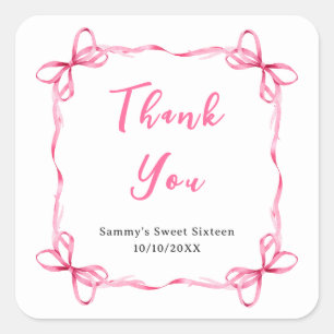 Adesivo Quadrado Fita Coquete Rosa Agradecimento Sweet Sixteen