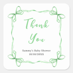 Adesivo Quadrado Fita Coquete Verde Baby Shower Obrigado