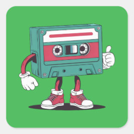 Adesivo Quadrado Fita de cassete retrô.
