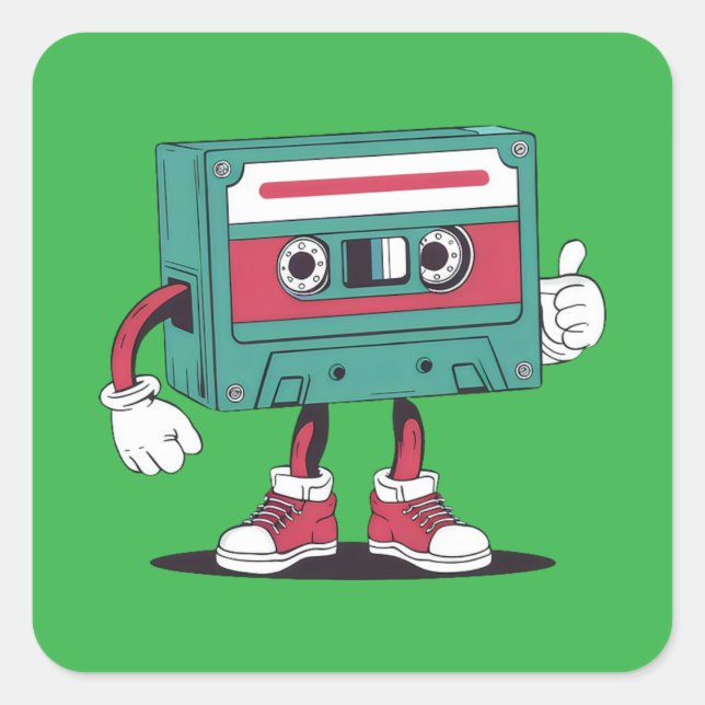 Adesivo Quadrado Fita de cassete retrô. (Frente)