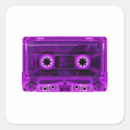 Adesivo Quadrado Fita de Cassete Transparente Roxo Neon Retro 80 An
