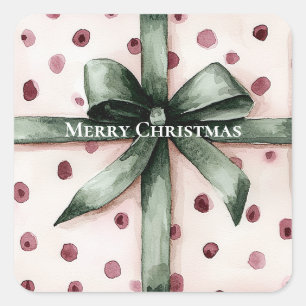 Adesivo Quadrado Fita e Arco verdes de pontos cor-de-rosa Natal