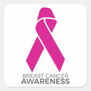 Adesivo Quadrado Fita rosa de Suporte à Consciência do Cancer da Ma