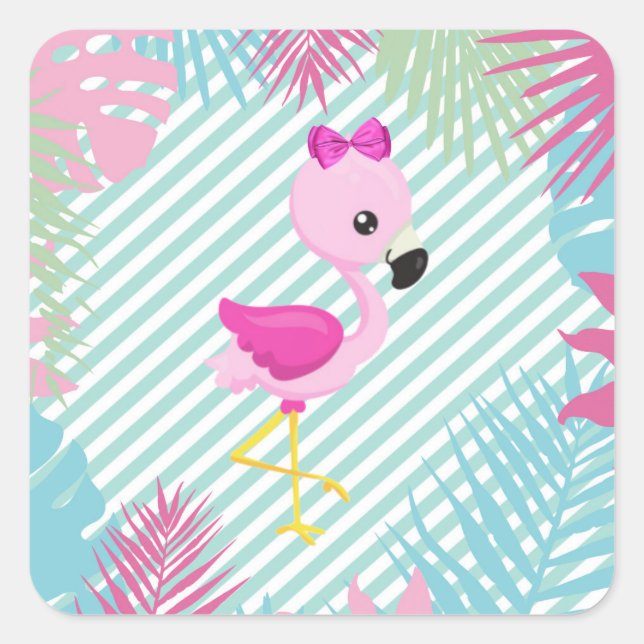 Adesivo Quadrado Flamenco Rosa Baby para personalizar e imprimir (Frente)