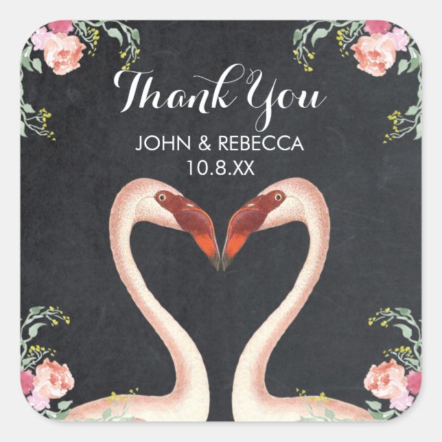 Adesivo Quadrado Flamingo Chalkboard obrigado a favorecer o casamen (Frente)