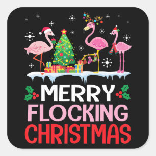 Adesivo Quadrado Flamingo Chapéus Flamingo Noel Dançam À Neve