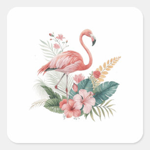 Adesivo Quadrado Flamingo Com Flores
