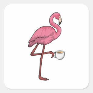 Adesivo Quadrado Flamingo com Taça de Café