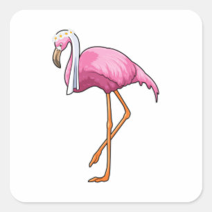 Adesivo Quadrado Flamingo como Noiva com Véu