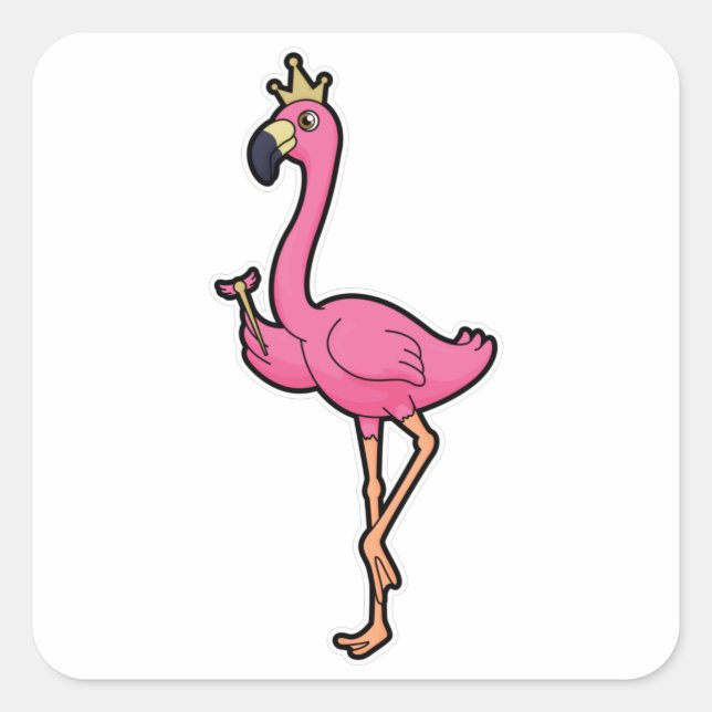 Adesivo Quadrado Flamingo como Rei com Coroa e Funcionarios (Frente)