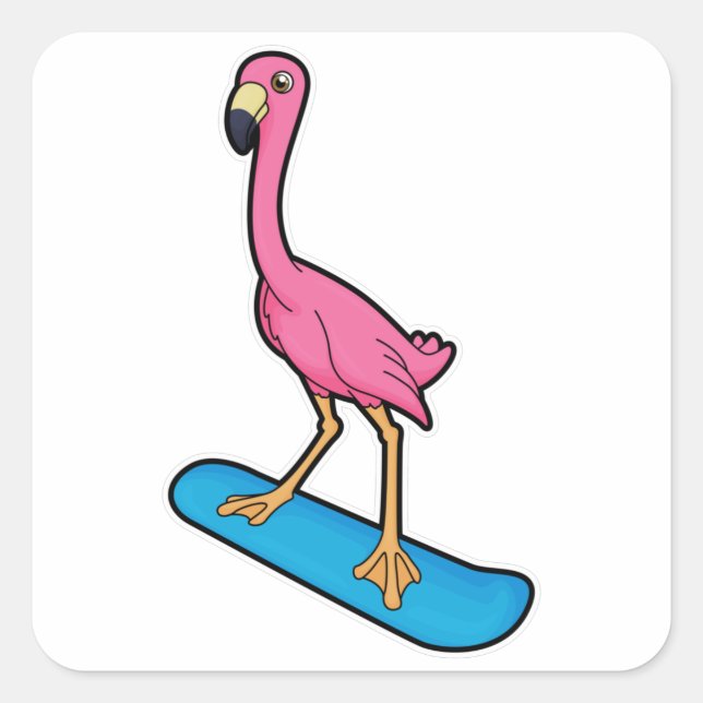 Adesivo Quadrado Flamingo como Snowboarder com Snowbaord (Frente)