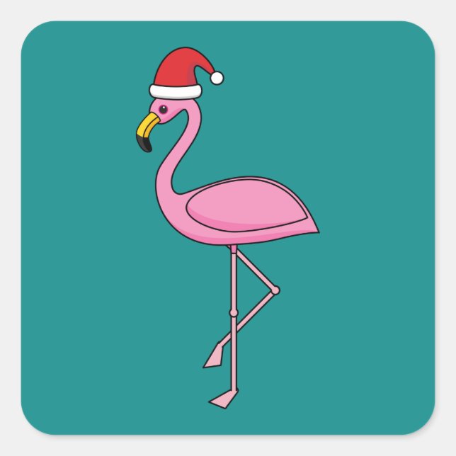 Adesivo Quadrado Flamingo de Natal com Santa Hat (Frente)
