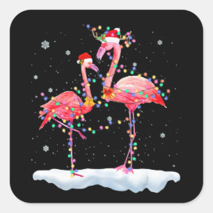Adesivo Quadrado Flamingo Flamingo Árvore de Natal Santa Hat Xma