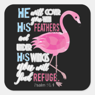 Adesivo Quadrado Flamingo   Flamingo Christian Psalm 91 Bíblia Ver