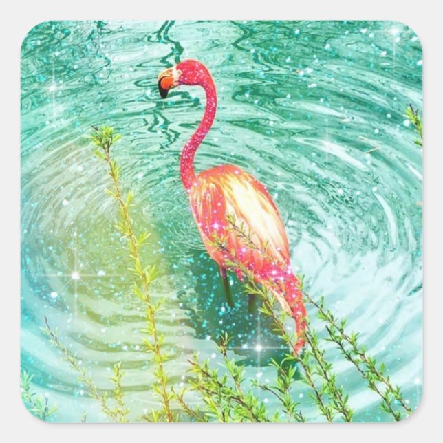 Adesivo Quadrado flamingo glitter florida rosa-do-mar (Frente)