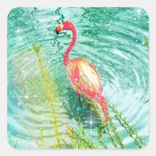 Adesivo Quadrado flamingo glitter florida rosa-do-mar