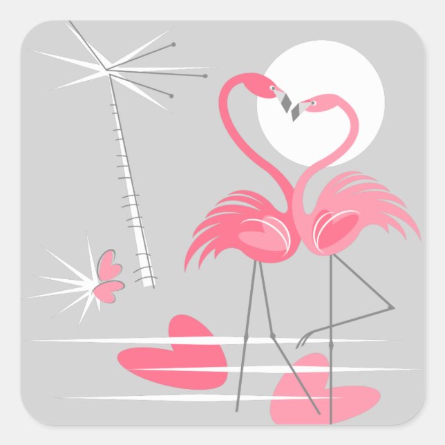 Adesivo Quadrado Flamingo Love Sticker Square (Frente)