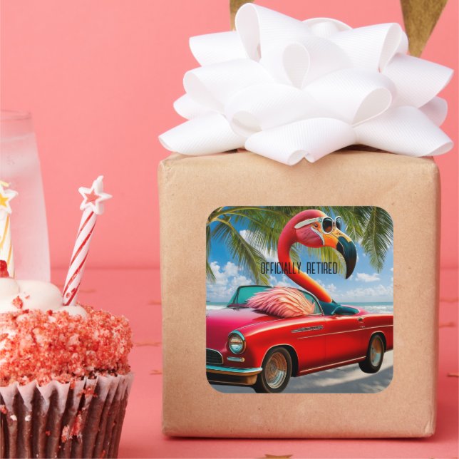 Adesivo Quadrado Flamingo Oficialmente Aposentado e Convertível em  (Festa)