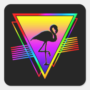 Adesivo Quadrado Flamingo Pássaro Arco-Íris Colorido Retro Moderno