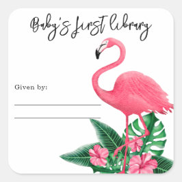 Adesivo Quadrado Flamingo - primeira biblioteca do bebê